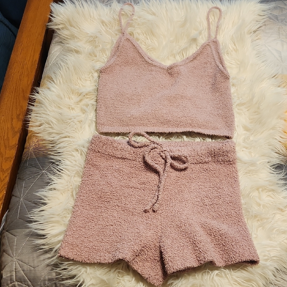 Garage Pink Plush Pajama Set Cozy Sleepwear